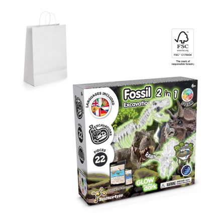 2 in 1 Fossil Excavation Kit II. Oktatási játék kraftpapír ajándéktasakkal (90 g/m²), FSC™ tanúsítvánnyal rendelkező és egyéb ellenőrzött anyagokból készült