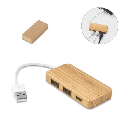 MOSER. HUB 2 USB-A és 1 USB-C porttal bambuszból